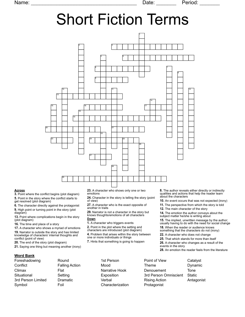 Short Fiction Terms Crossword