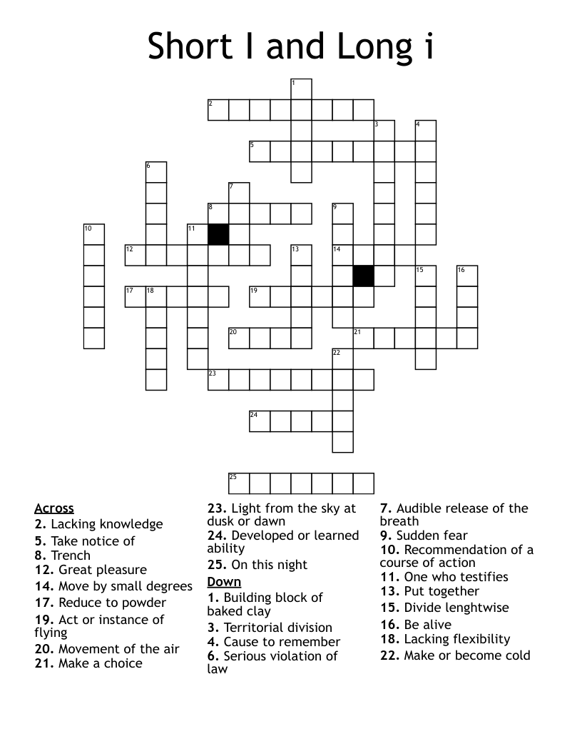 Short I and Long i Crossword
