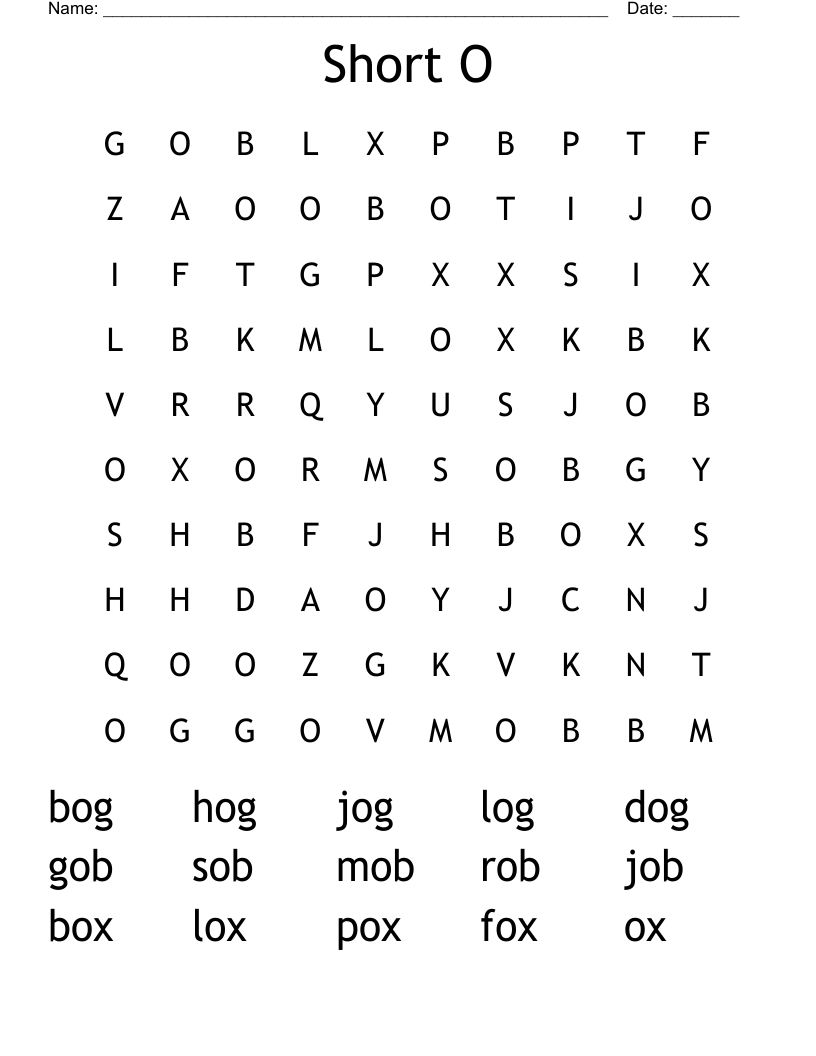 Short O Word Search