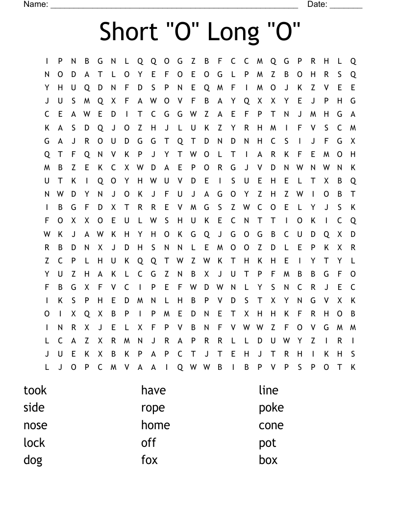 Short "O" Long "O" Word Search