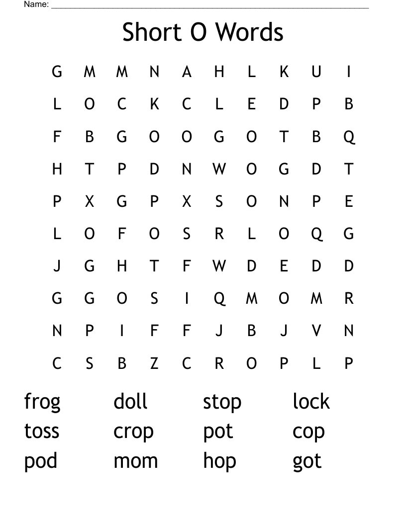Short O Words Word Search