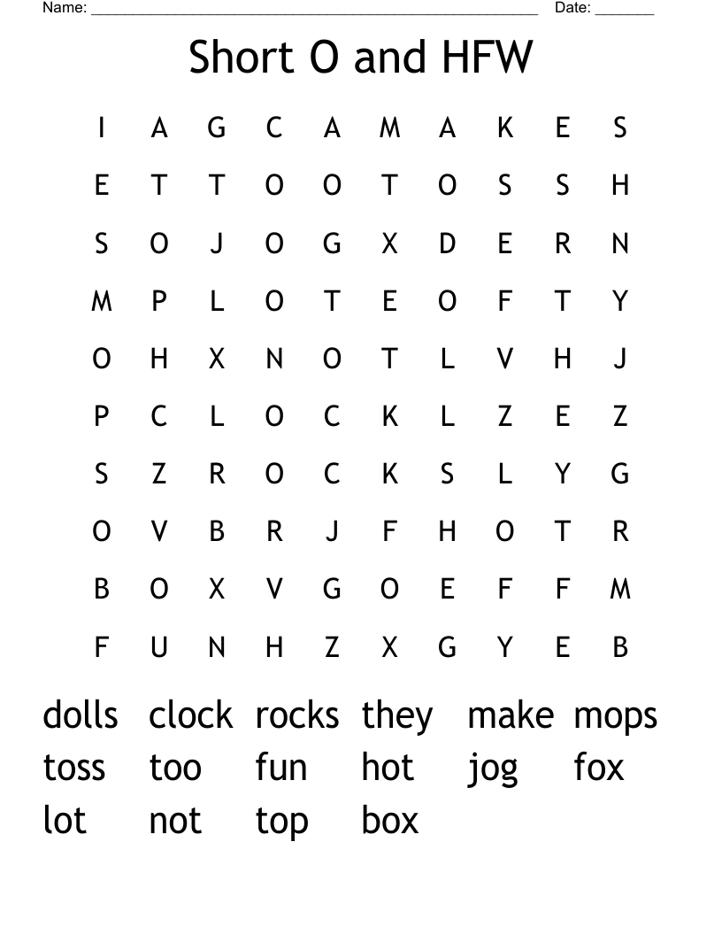 Short O and HFW Word Search
