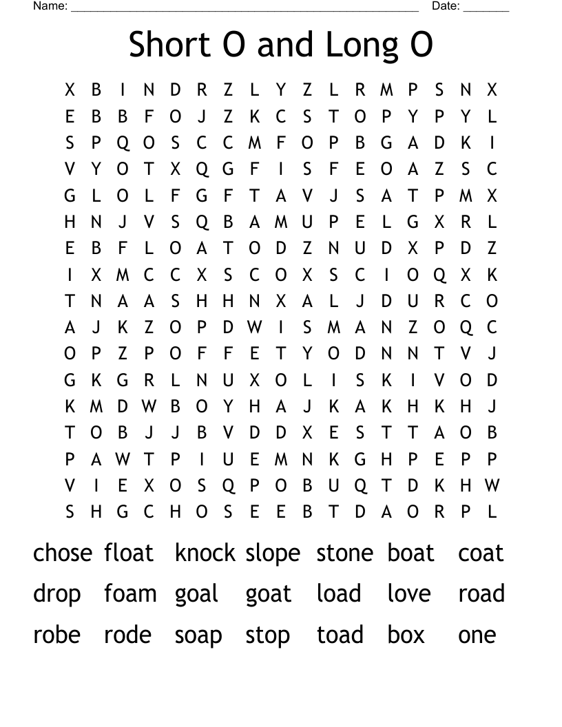 Short O and Long O Word Search