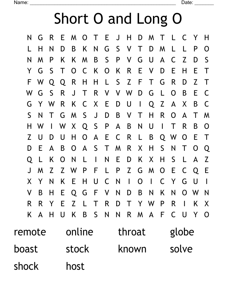 Short O and Long O  Word Search