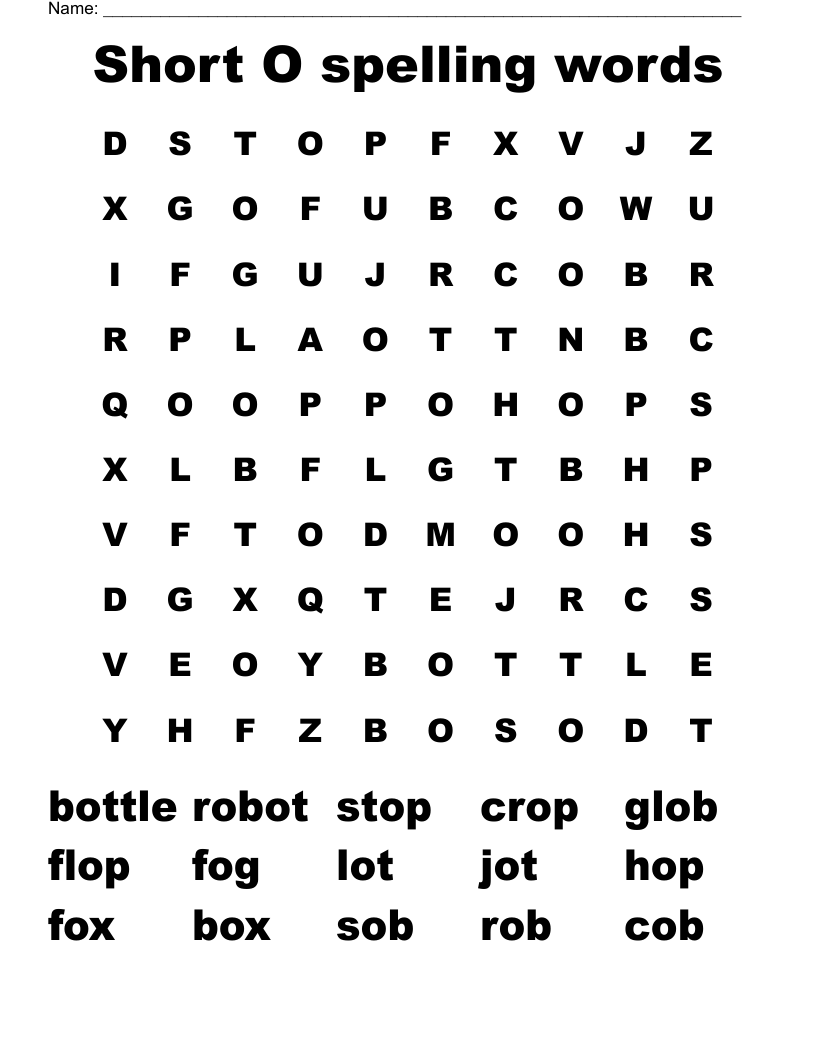 Short O spelling words  Word Search