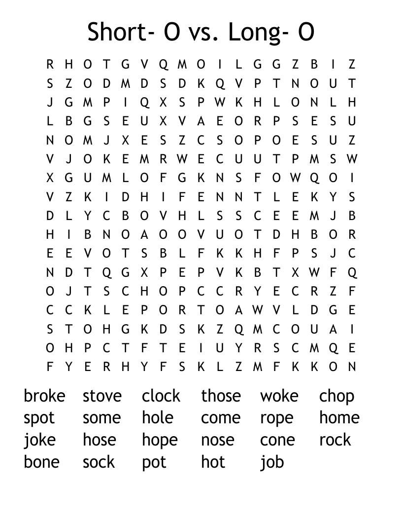 Short- O vs. Long- O Word Search