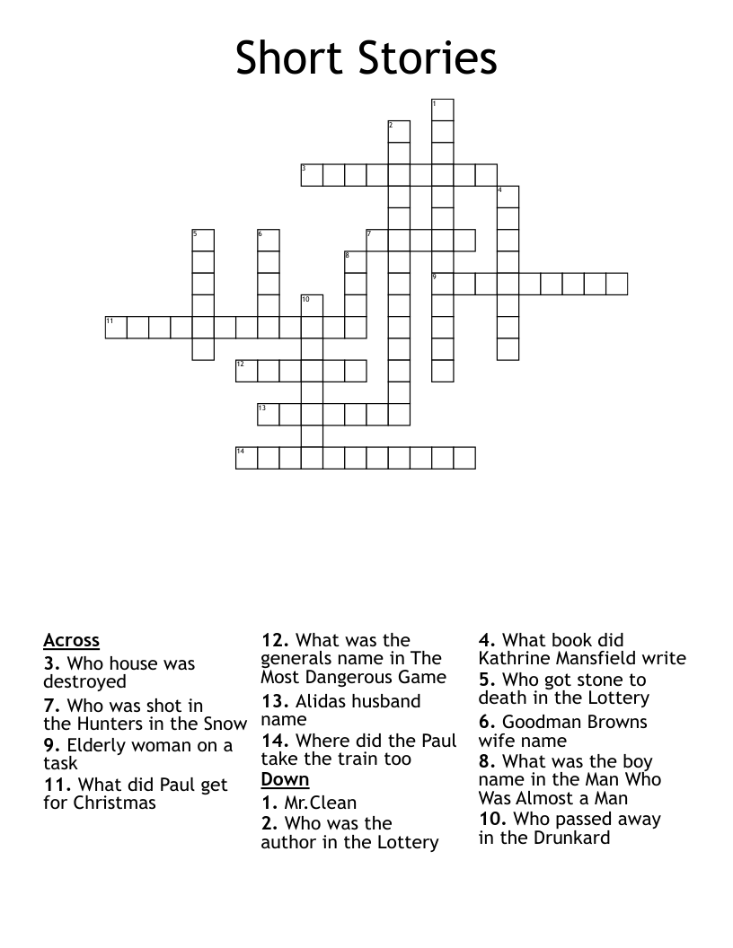 Short Stories Crossword