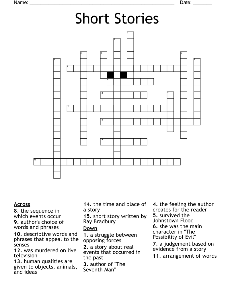 Short Stories Crossword