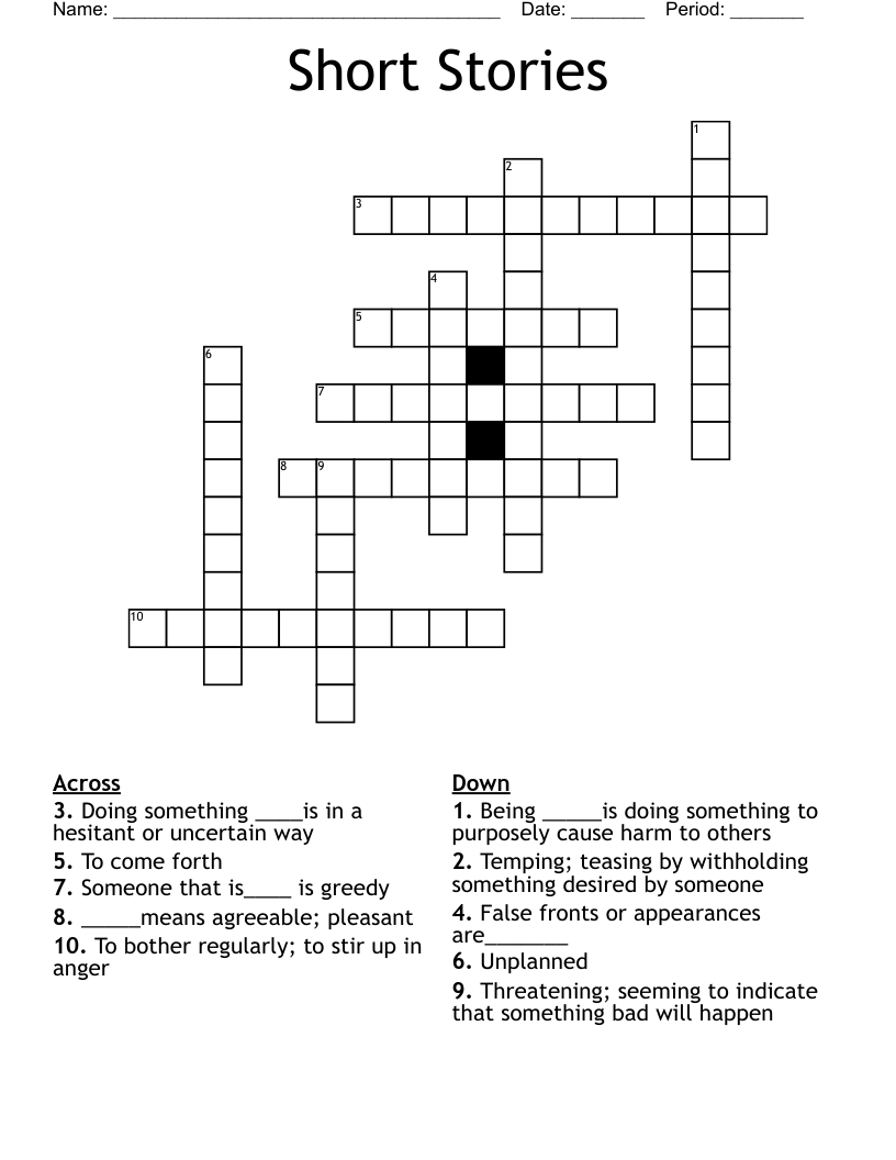 Short Stories Crossword