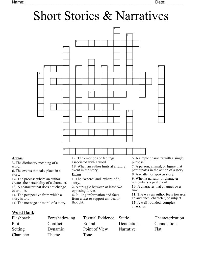 Short Stories & Narratives Crossword