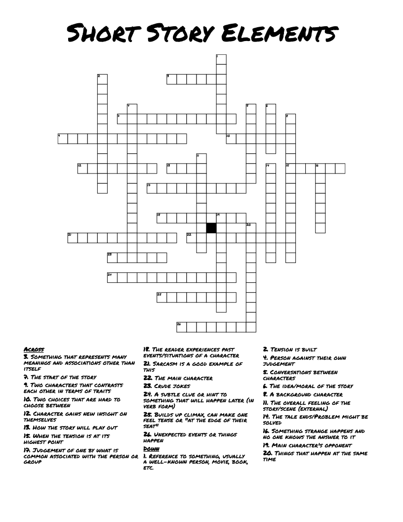 Short Story Elements Crossword