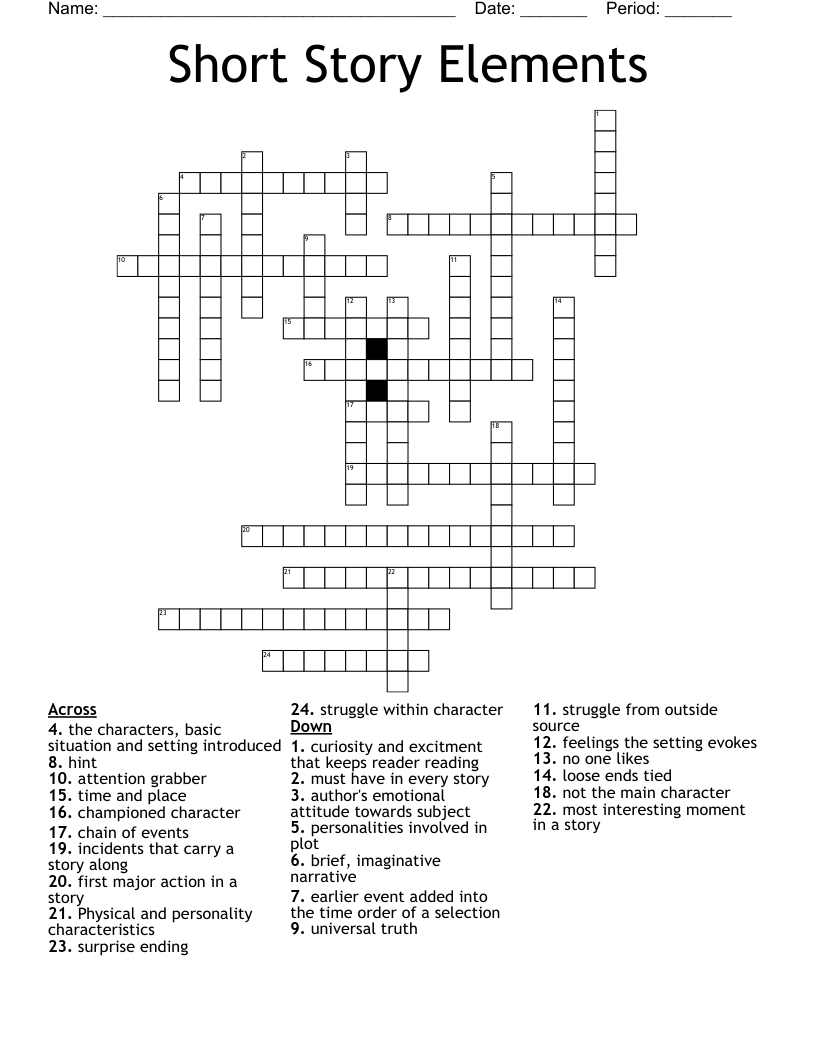 Short Story Elements Crossword