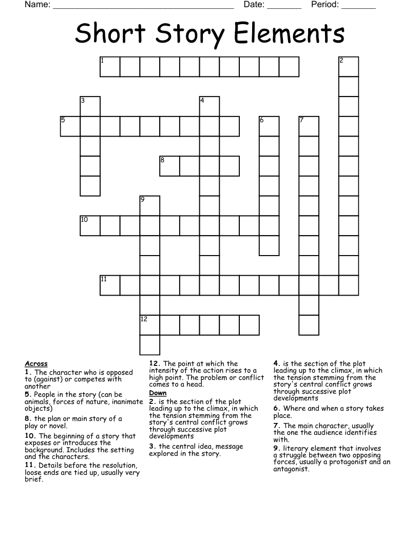 Short Story Elements Crossword