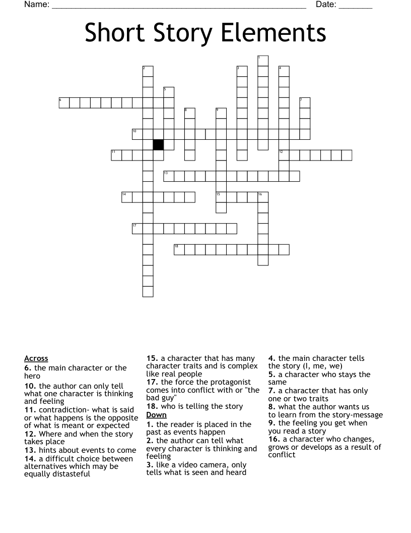 Short Story Elements Crossword