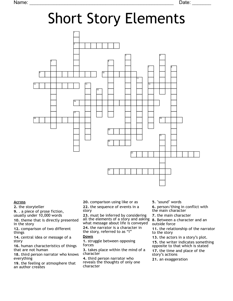 Short Story Elements Crossword