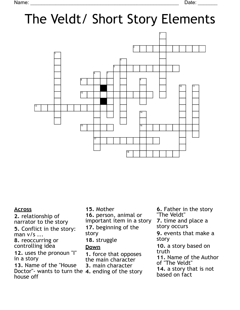 The Veldt/ Short Story Elements Crossword
