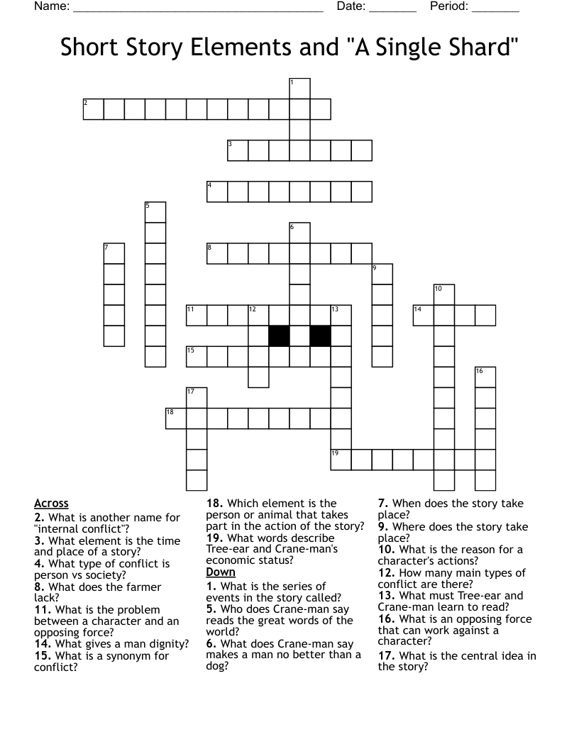 Short Story Elements and "A Single Shard" Crossword