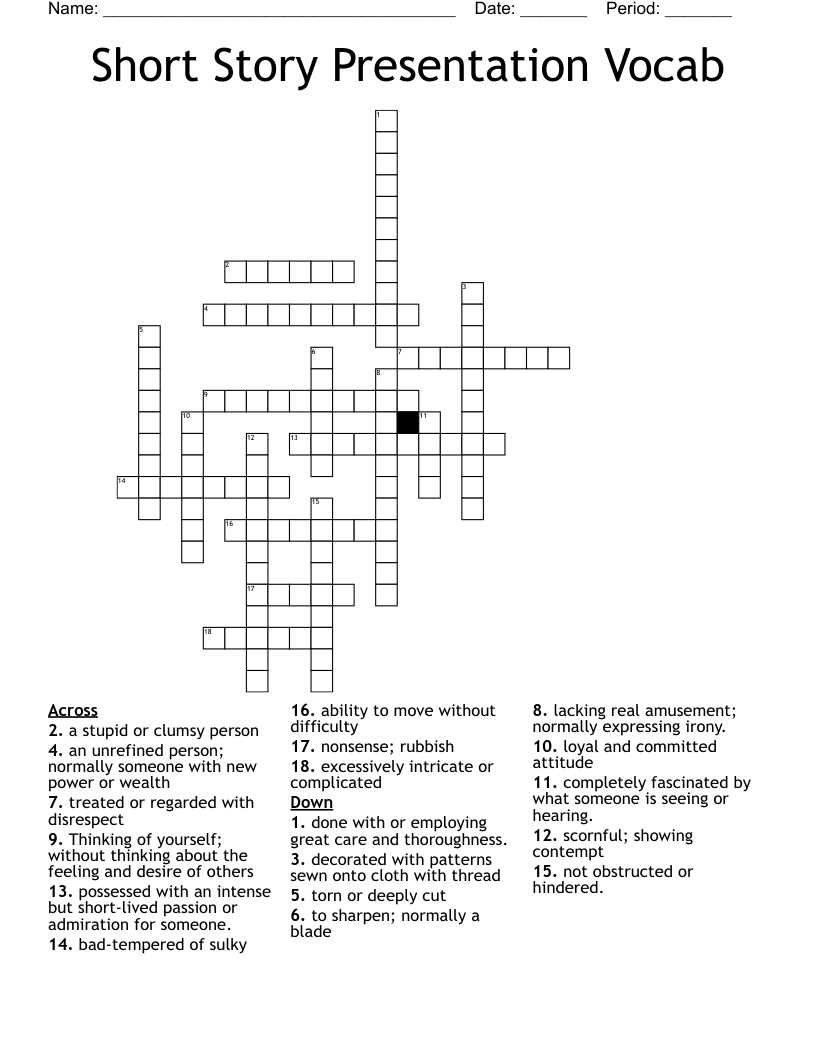Short Story Presentation Vocab  Crossword