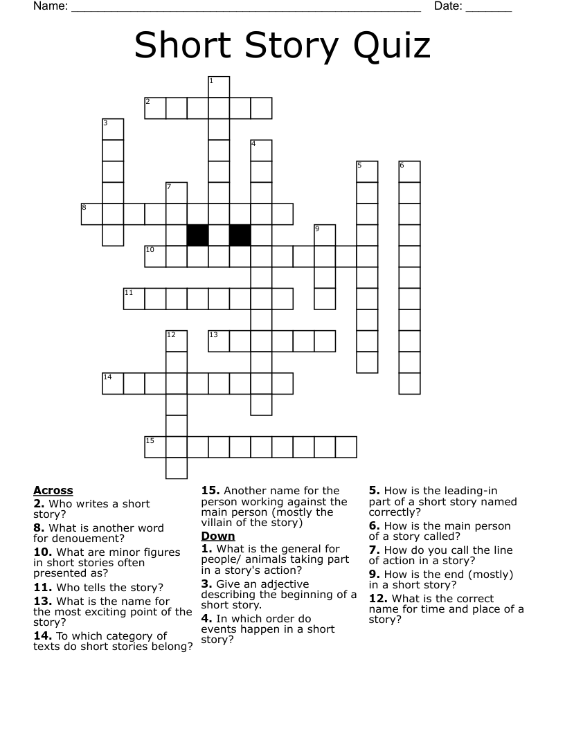 Short Story Quiz Crossword