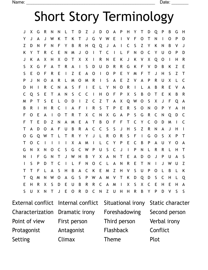 Short Story Terminology  Word Search