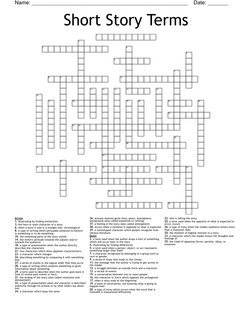 Short Story Terms Crossword