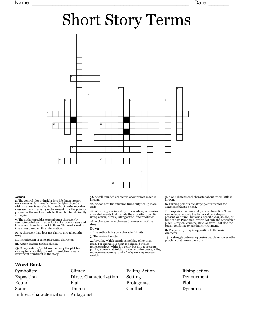 Short Story Terms  Crossword