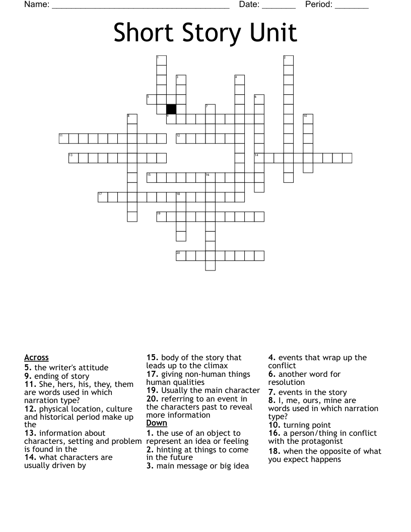 Short Story Unit Crossword