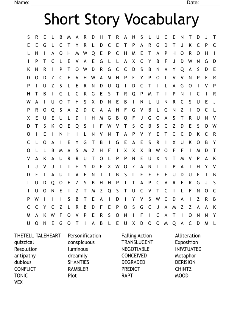 Short Story Vocabulary Word Search