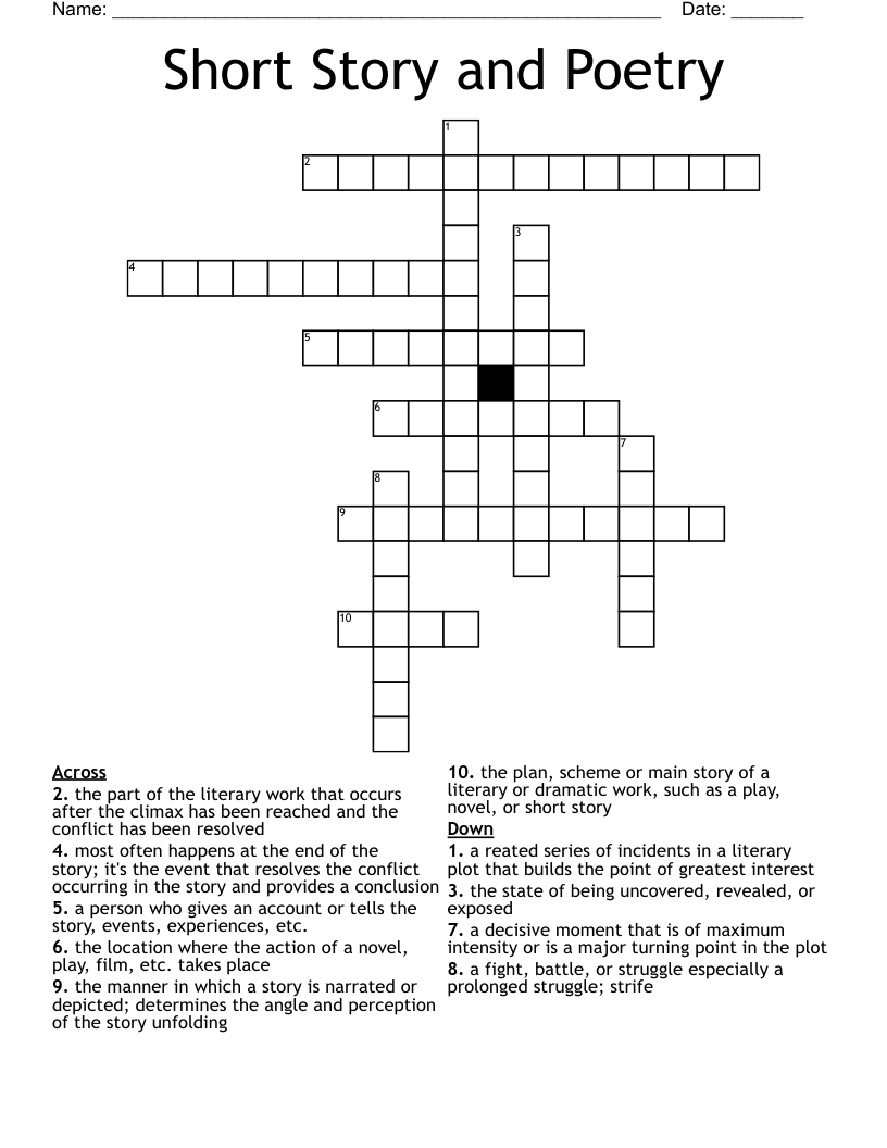 Short Story and Poetry Crossword