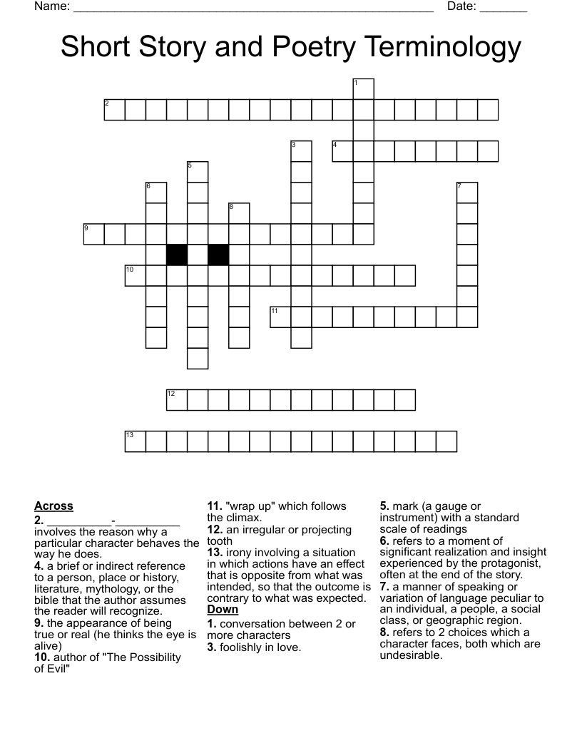 Short Story and Poetry Terminology Crossword