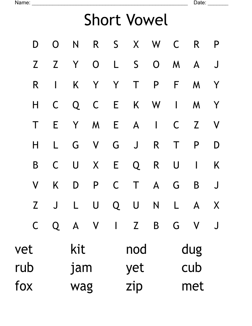 Short Vowel Word Search