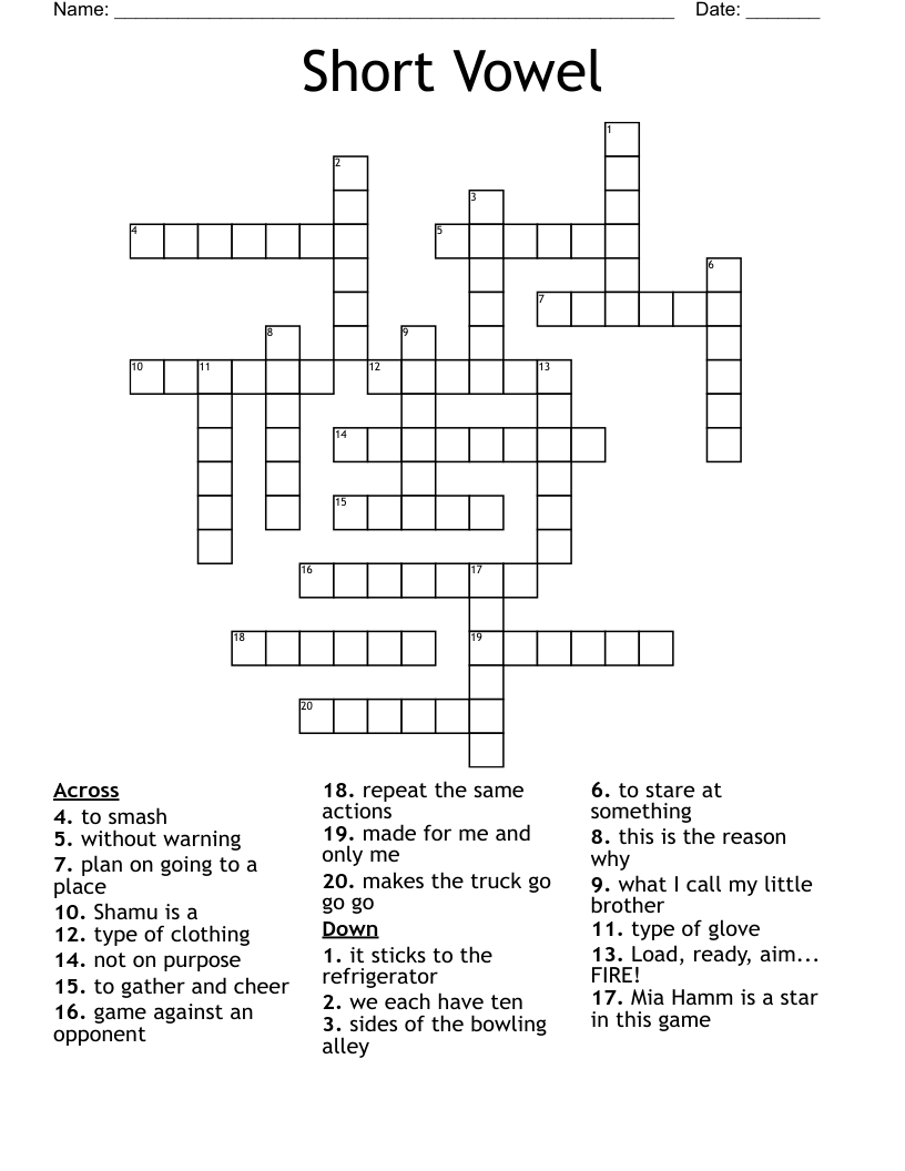 Short Vowel Crossword