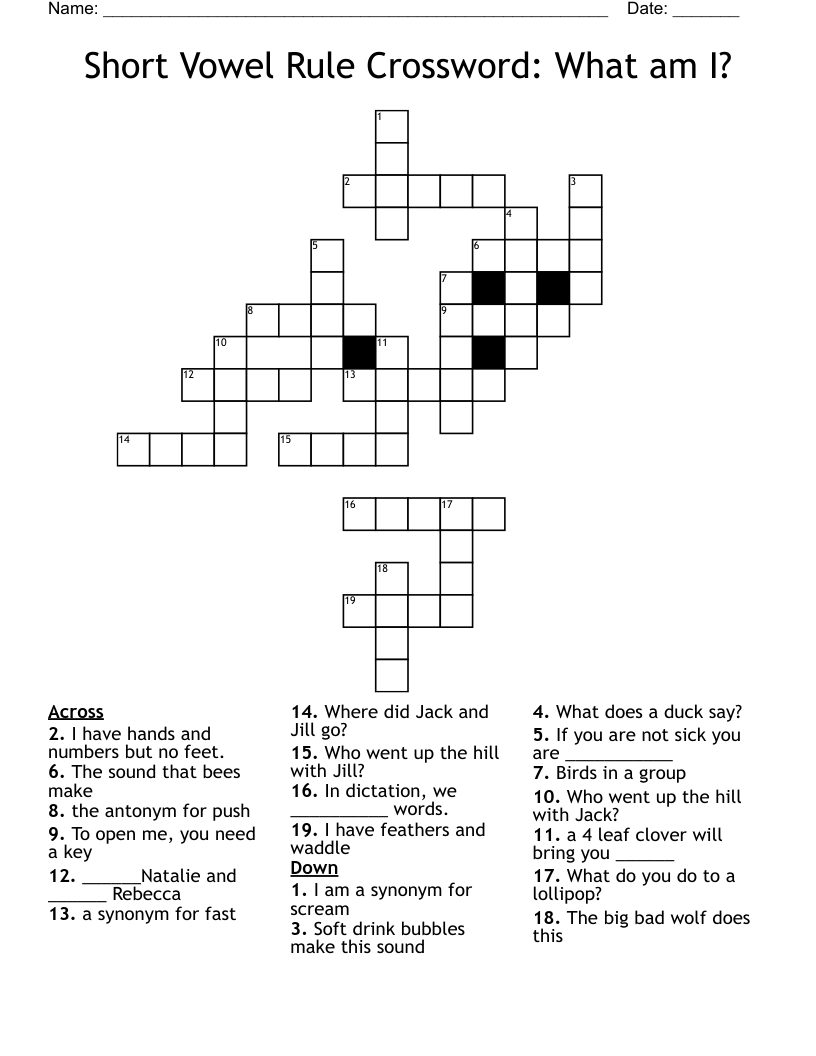Short Vowel Rule Crossword: What am I?