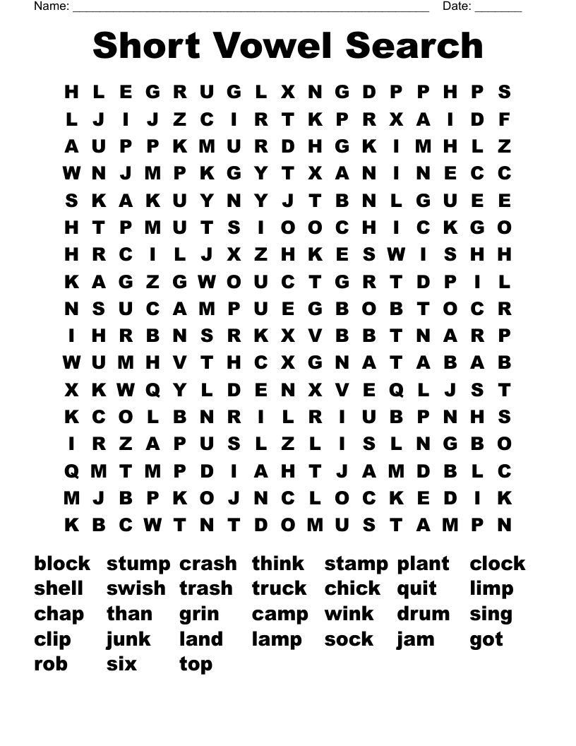 Short Vowel Search Word Search