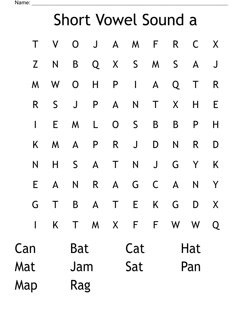 Short Vowel Sound a  Word Search