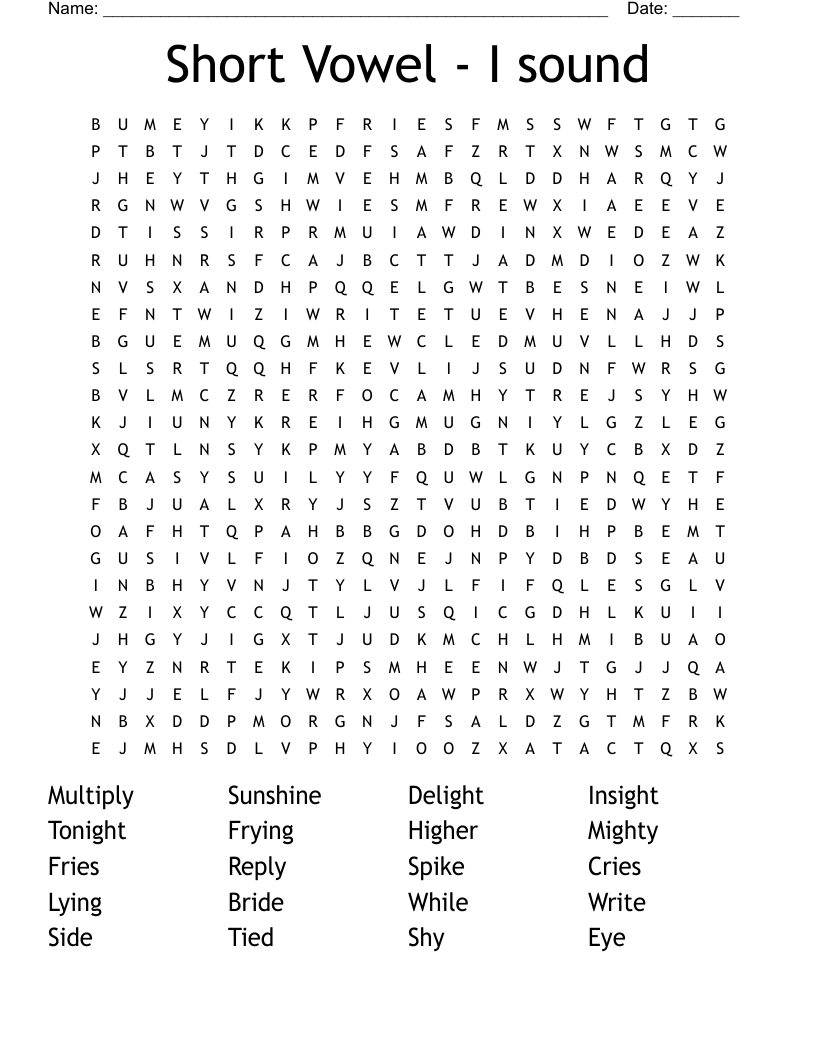 Short Vowel - I sound  Word Search