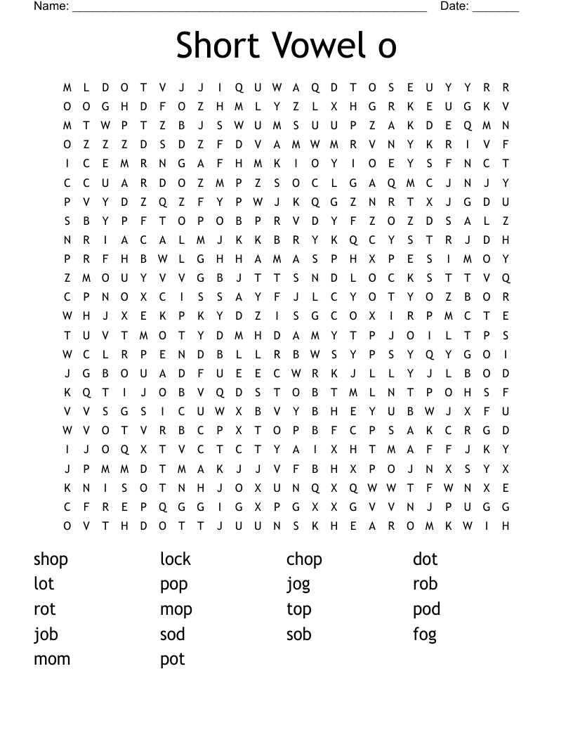 Short Vowel o Word Search