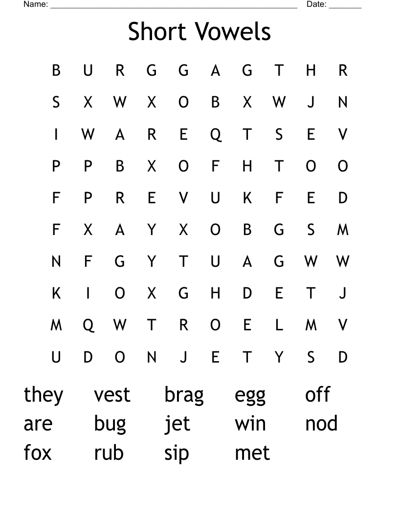 Short Vowels Word Search