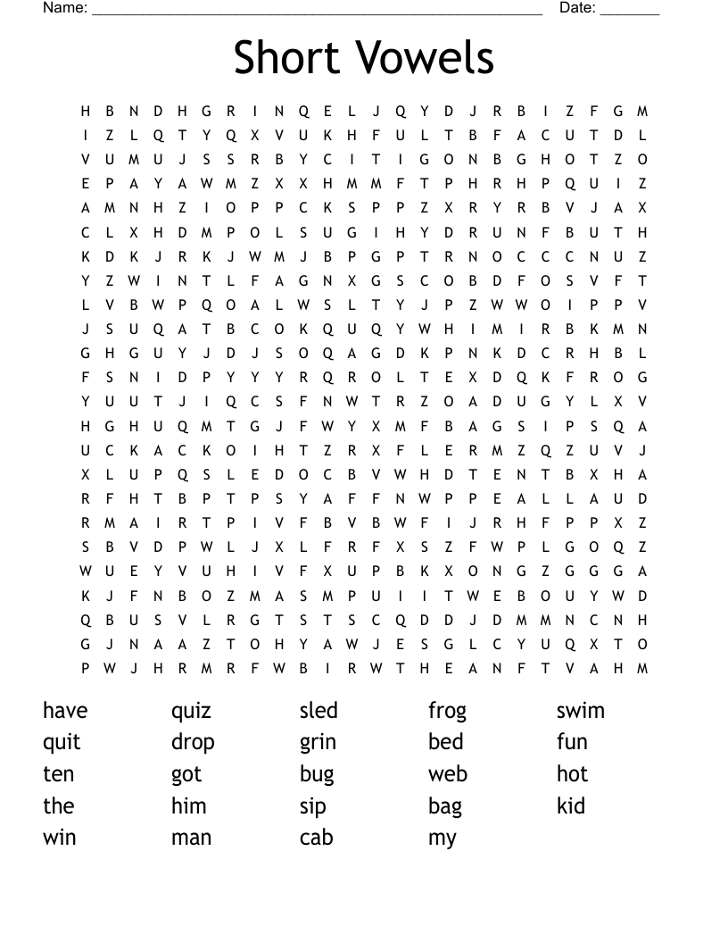 Short Vowels Word Search