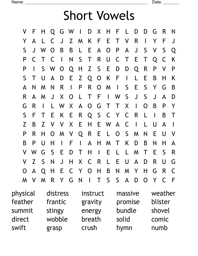 Short Vowels Word Search