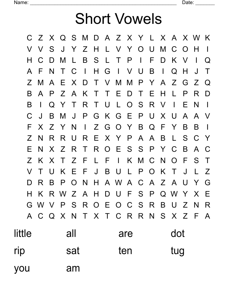 Short Vowels Word Search