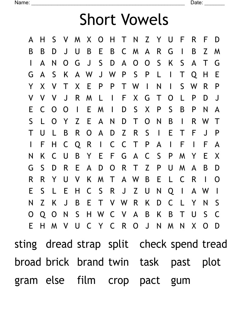 Short Vowels  Word Search
