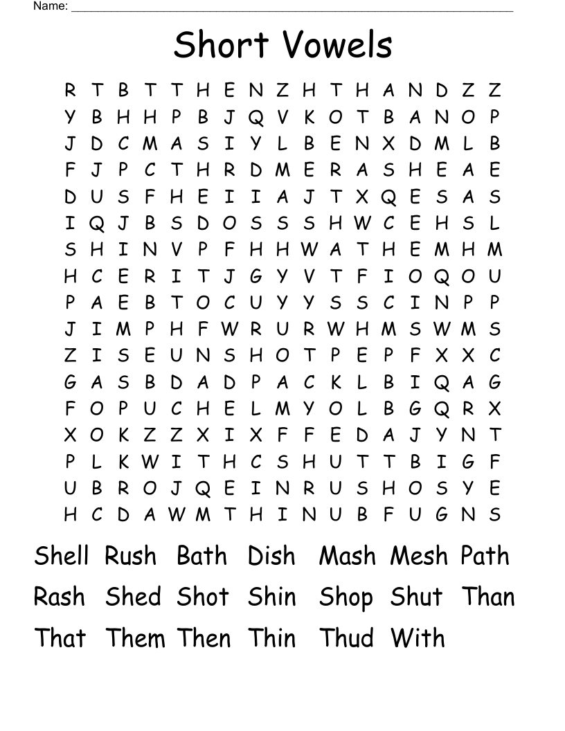 Short Vowels  Word Search