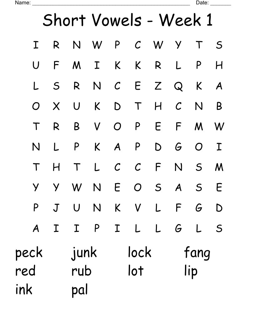 Short Vowels - Week 1 Word Search