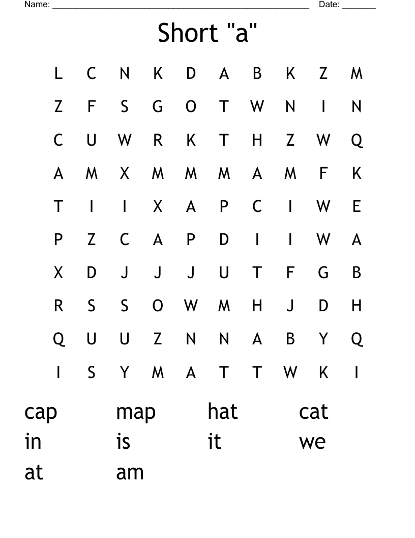 Short "a" Word Search
