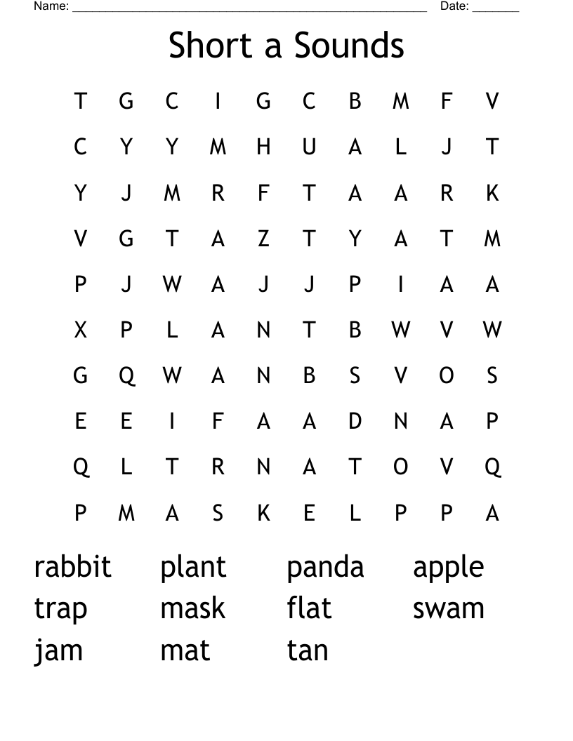 Short a Sounds Word Search