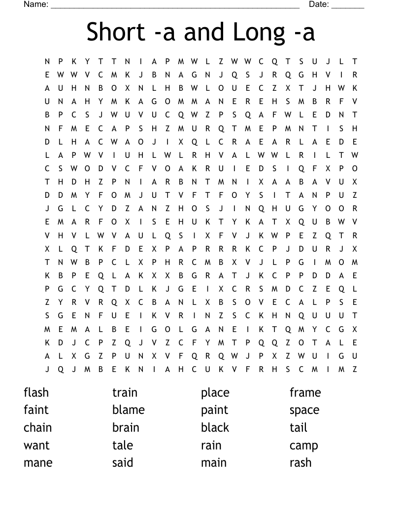 Short -a and Long -a Word Search