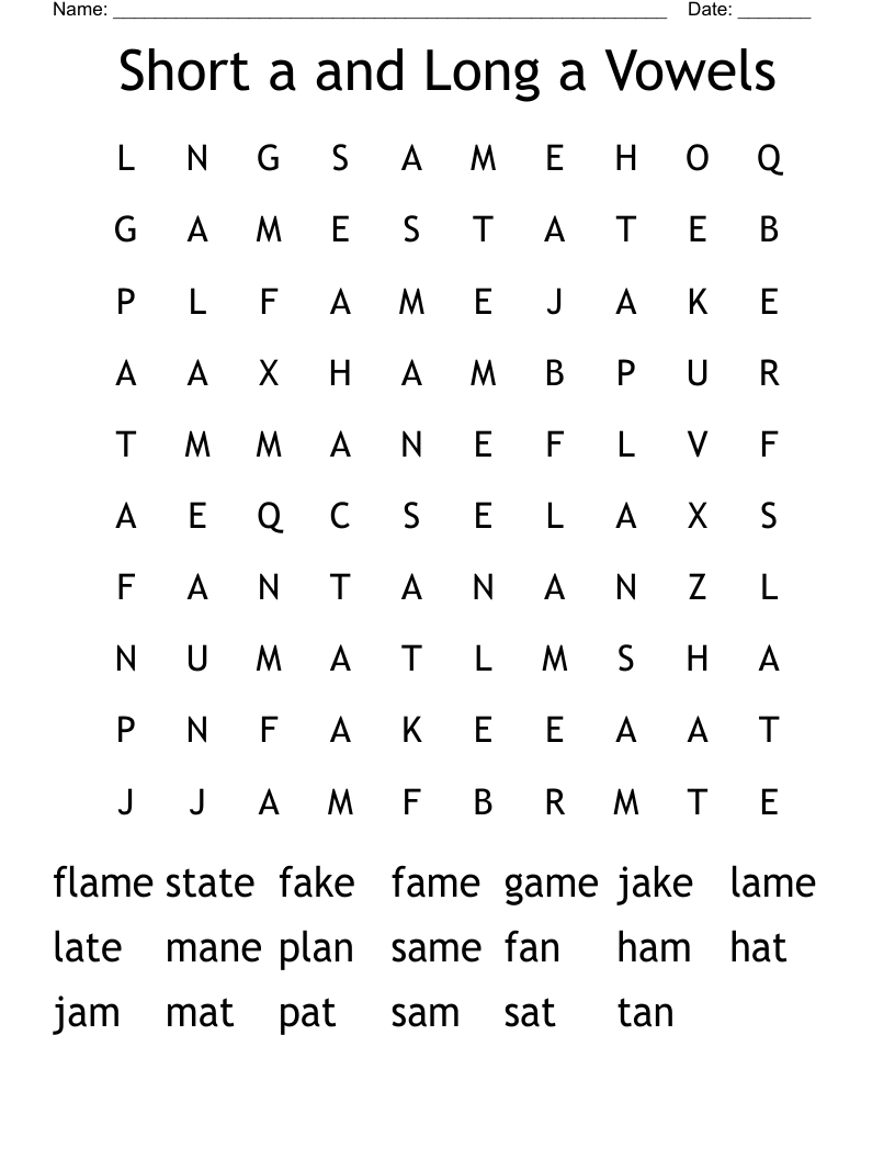 Short a and Long a Vowels Word Search