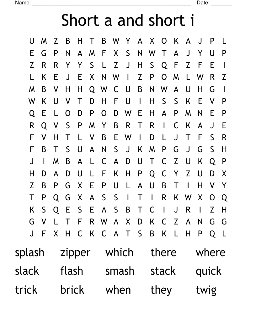 Short a and short i Word Search