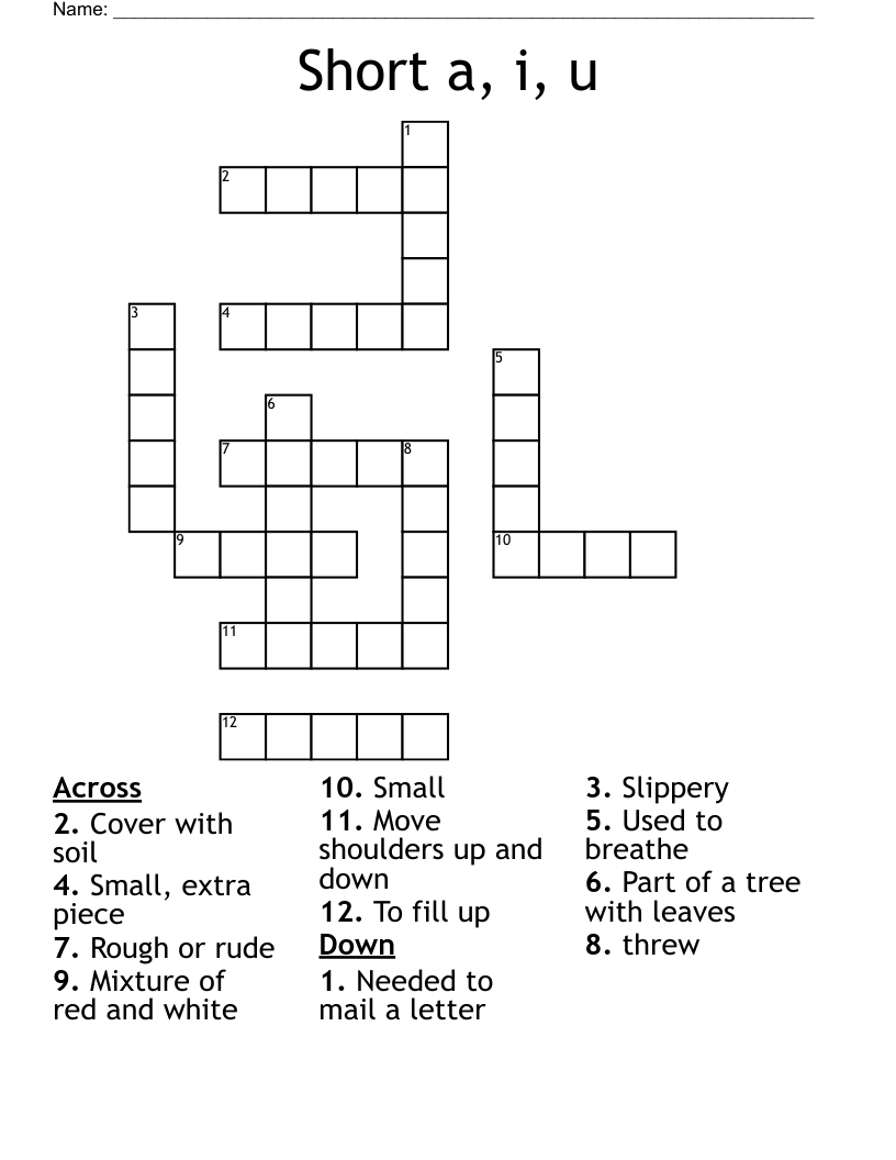 Short a, i, u Crossword
